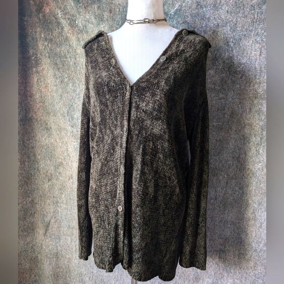 90s Chenille DKNY Button Front Cardigan - Picture 4 of 7
